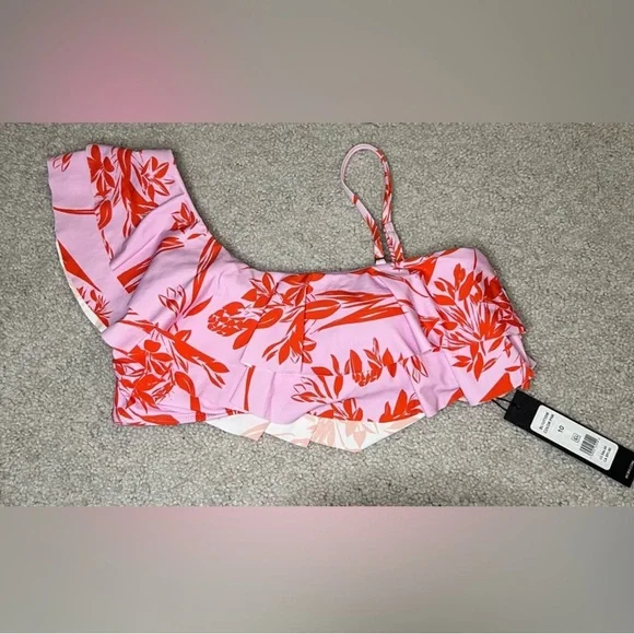 NWT BCBG MAXAZRIA - Isabella Ruffle One-Shoulder Bikini Top - Size 10 - Picture 2 of 9
